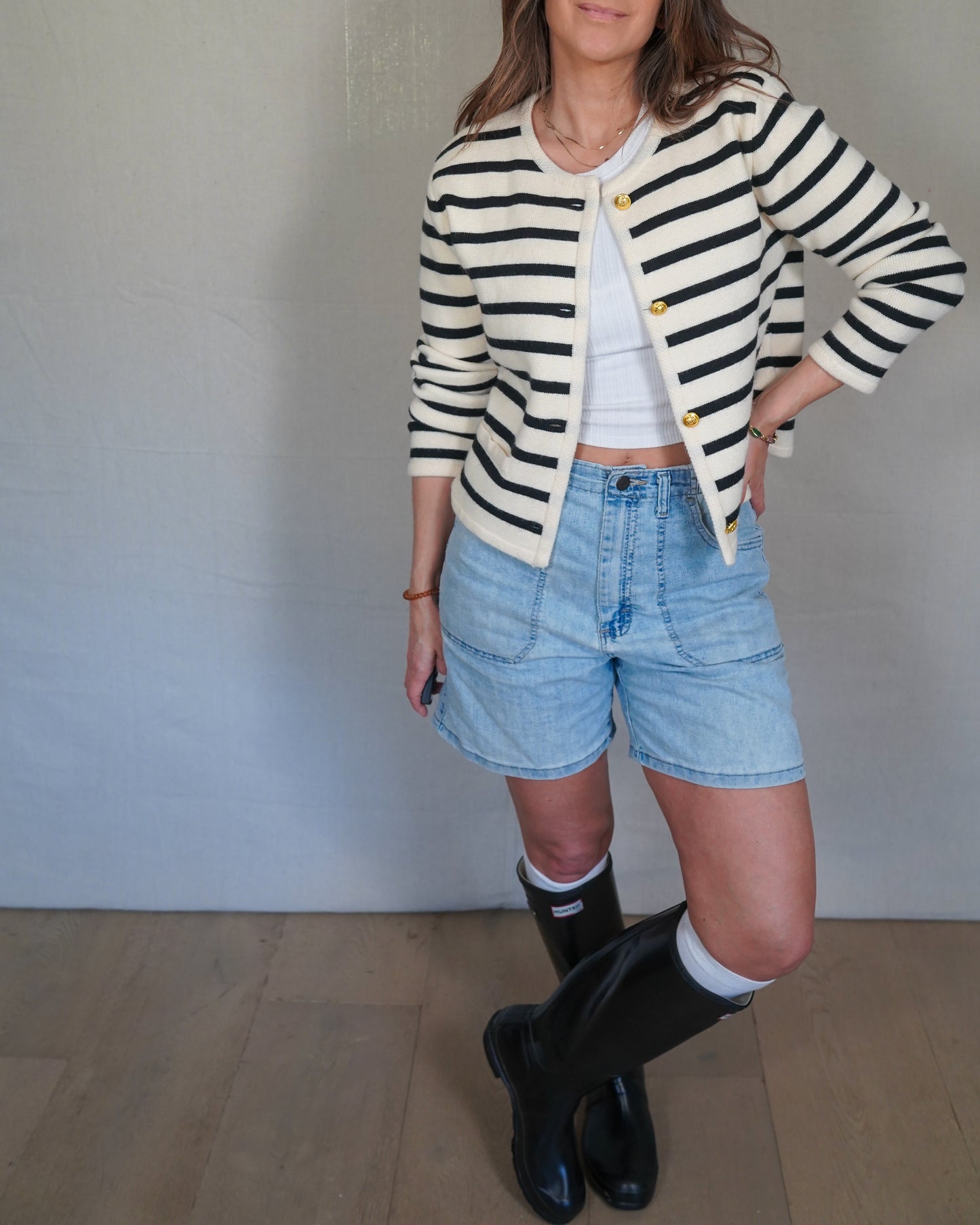Striped Wool Blend Sailor Cardigan Fisherman core Navy Cream