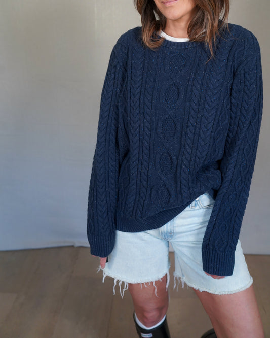 L.L.Bean Navy Cable Knit Sweater / Fisherman Crewneck Pullover