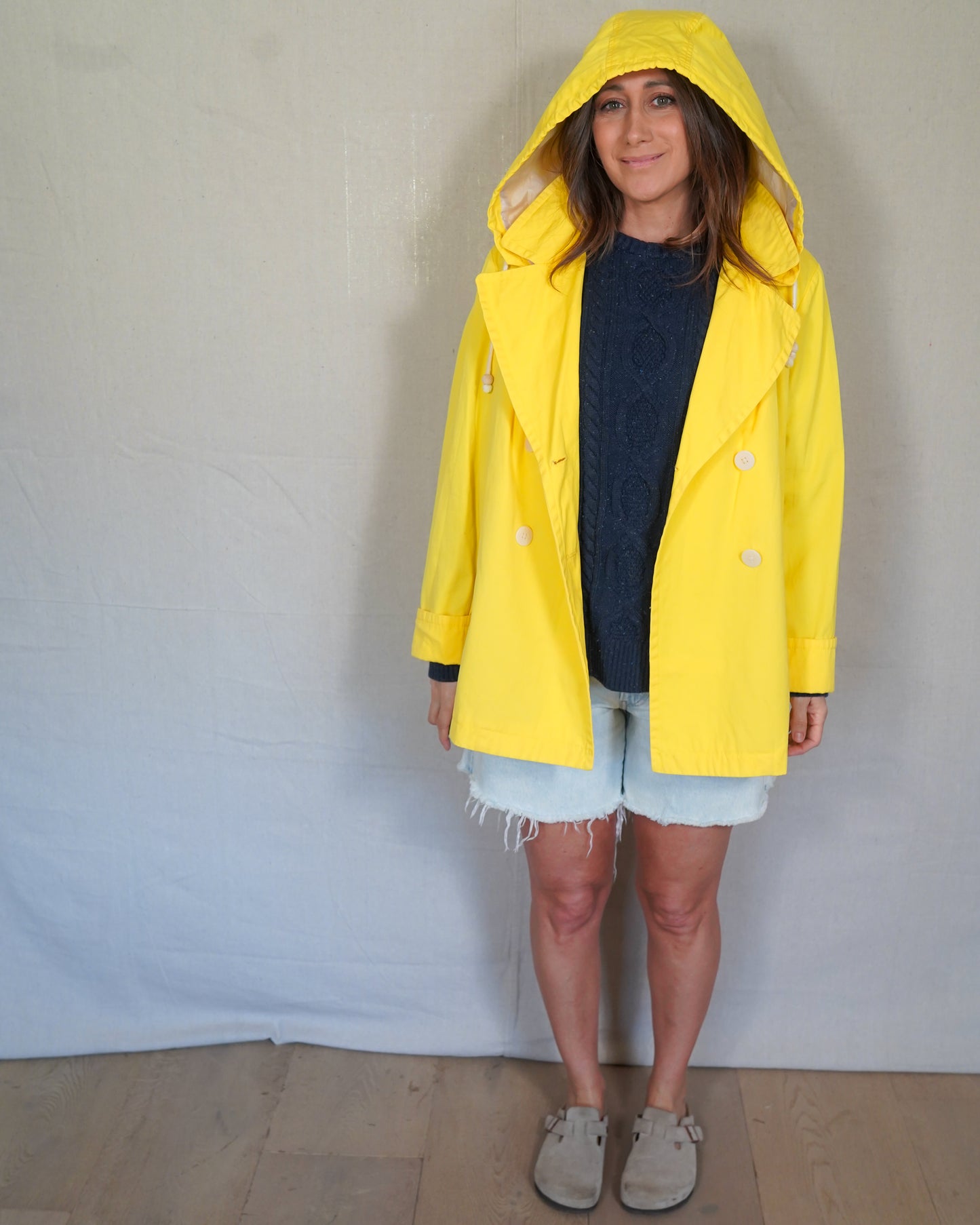 Vintage Yellow Raincoat / Hooded Fisherman Slicker Jacket