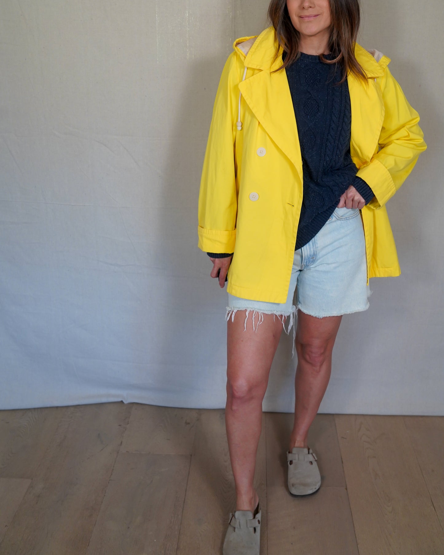 Vintage Yellow Raincoat / Hooded Fisherman Slicker Jacket