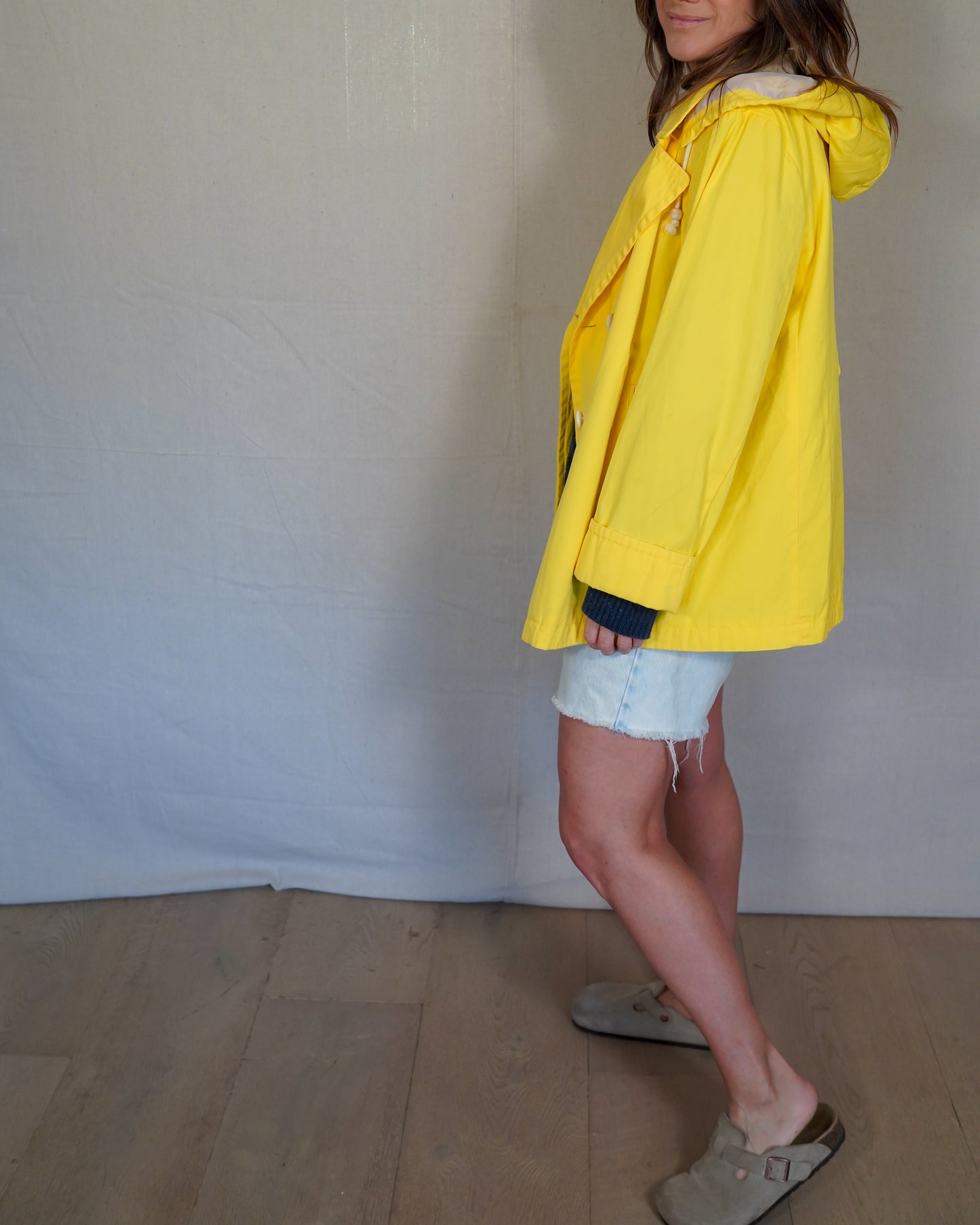 Vintage Yellow Raincoat / Hooded Fisherman Slicker Jacket