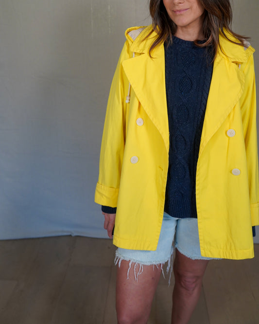 Vintage Yellow Raincoat / Hooded Fisherman Slicker Jacket