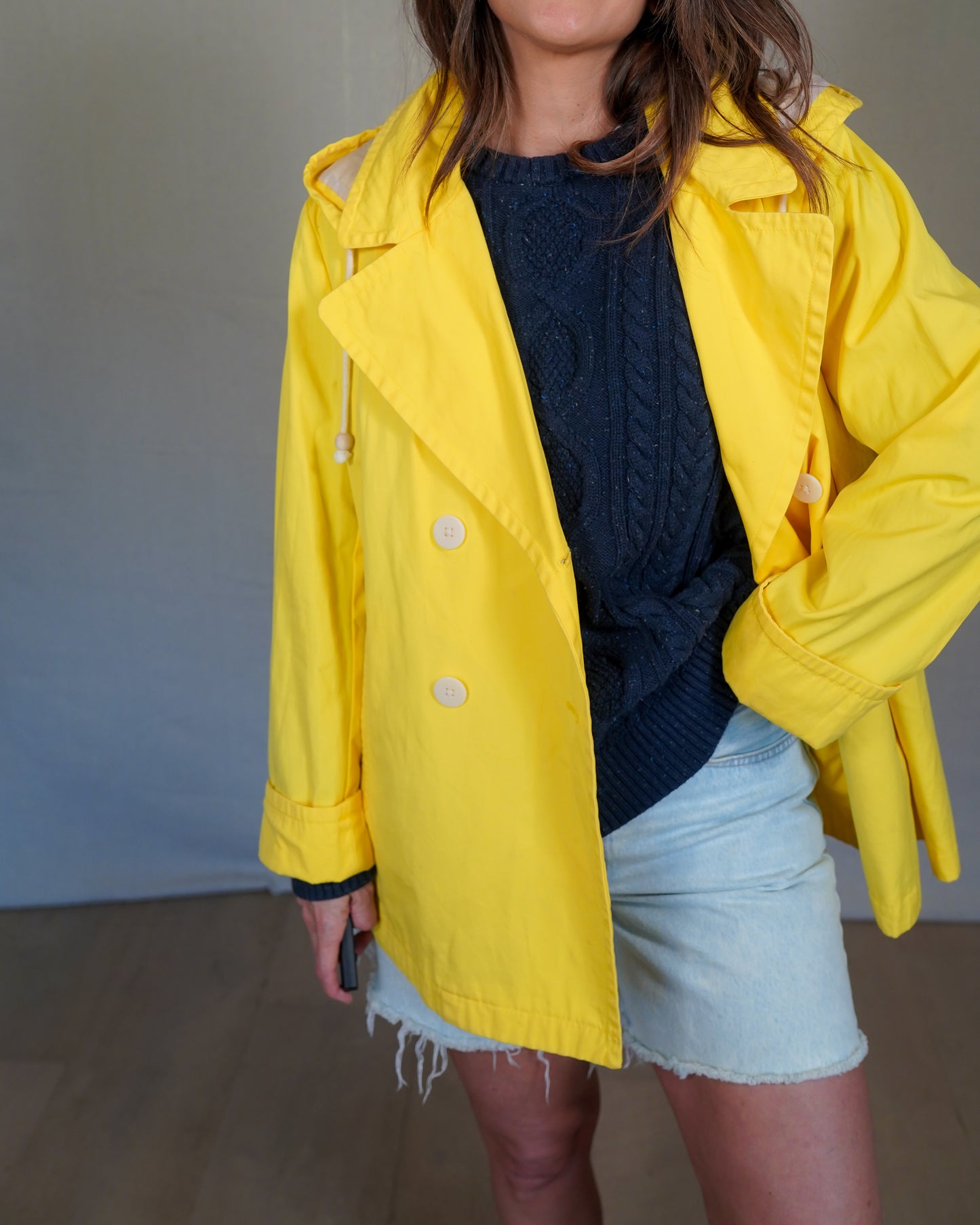 Vintage Yellow Raincoat / Hooded Fisherman Slicker Jacket