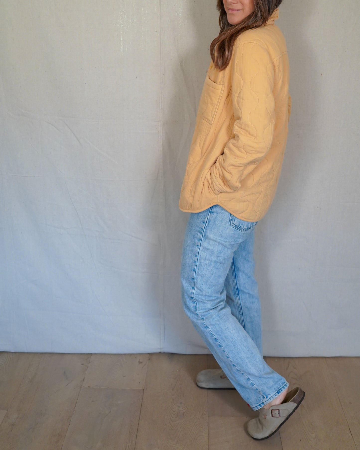 Yellow Quilted Liner Jacket / Lightweight Utility Coat / Minimal Workwear Layer