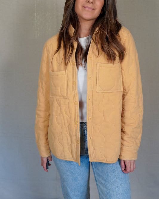 Yellow Quilted Liner Jacket / Lightweight Utility Coat / Minimal Workwear Layer