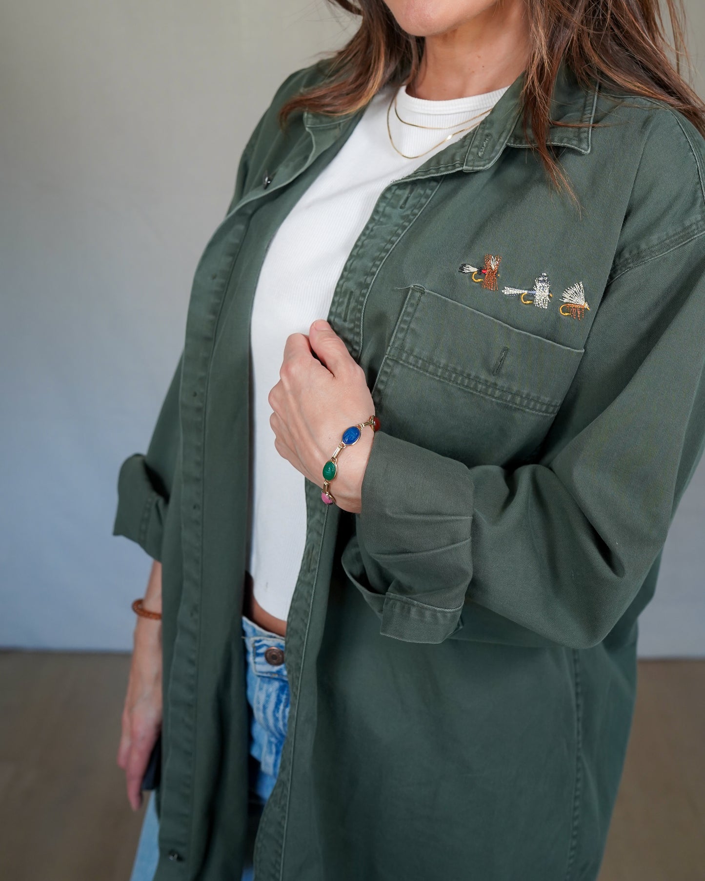 Vintage Orvis Fly Fishing Shirt – Olive Cotton Work Shirt, Embroidered Detail