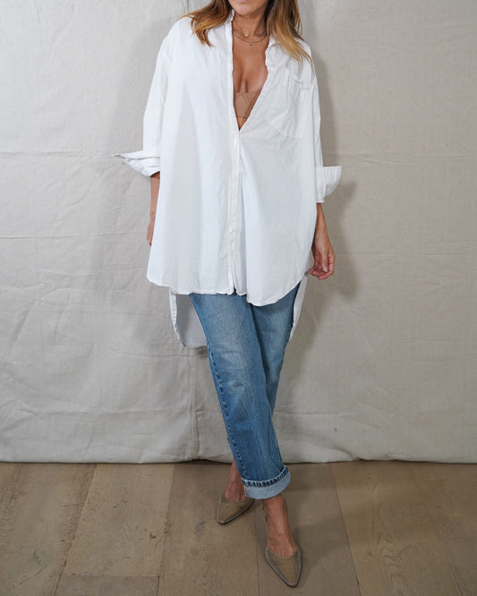 DÉLUC White Oversized Poplin Shirt Dress Tunic Button Down | Minimalist Cotton Layering Piece | Size M