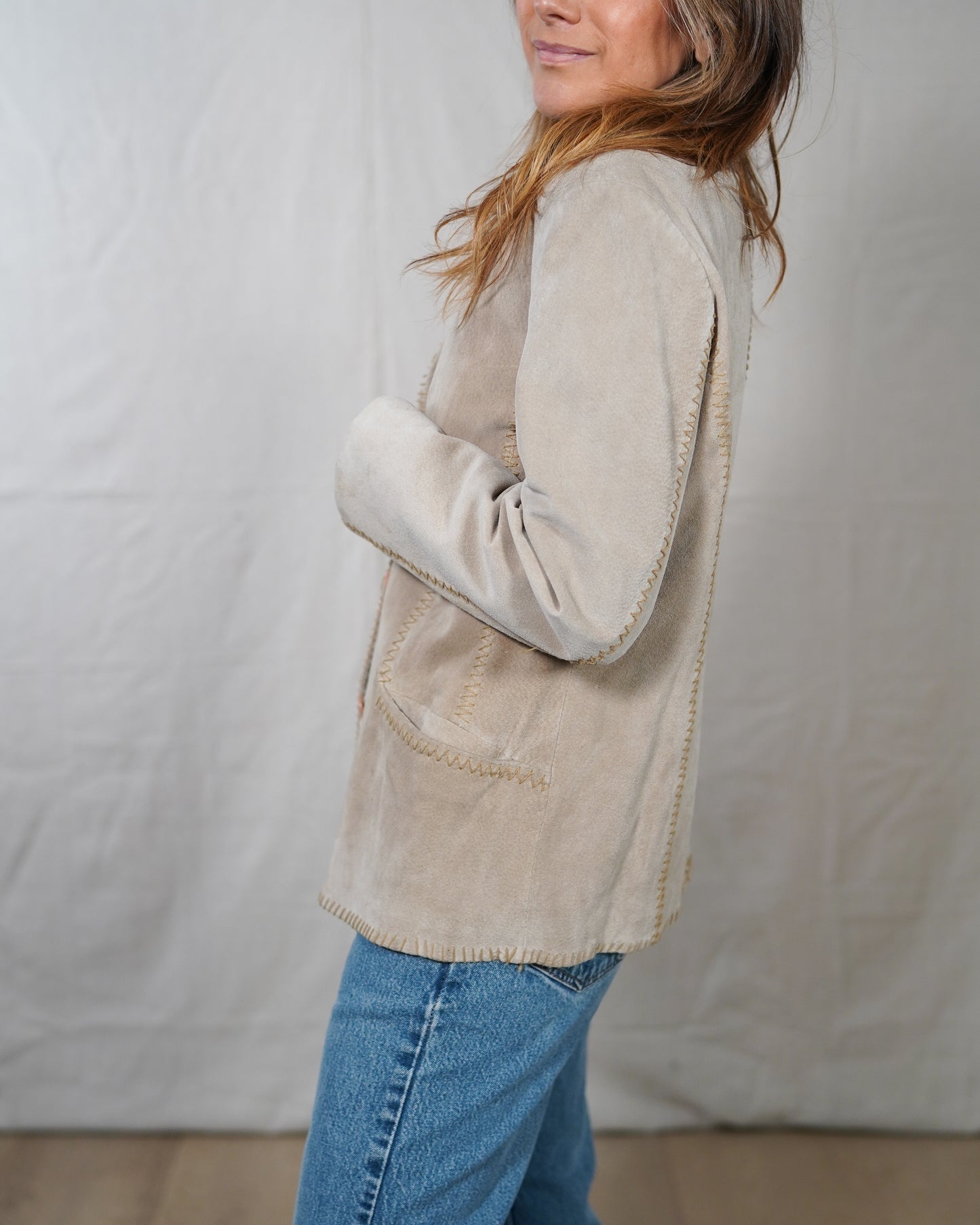 Madison Studio Genuine Suede Whipstitch Jacket – Taupe – Size 8