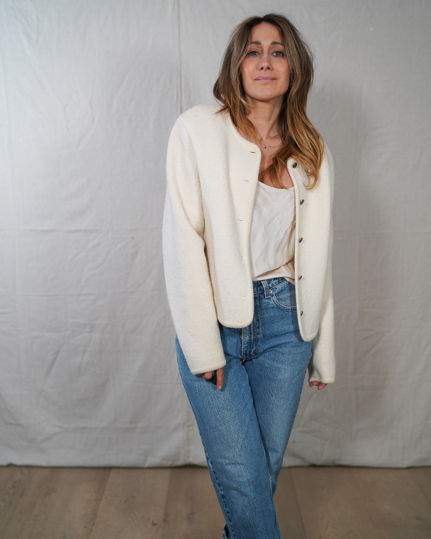 The Eagle’s Eye 100% Wool Ivory Knit Jacket – Size 12