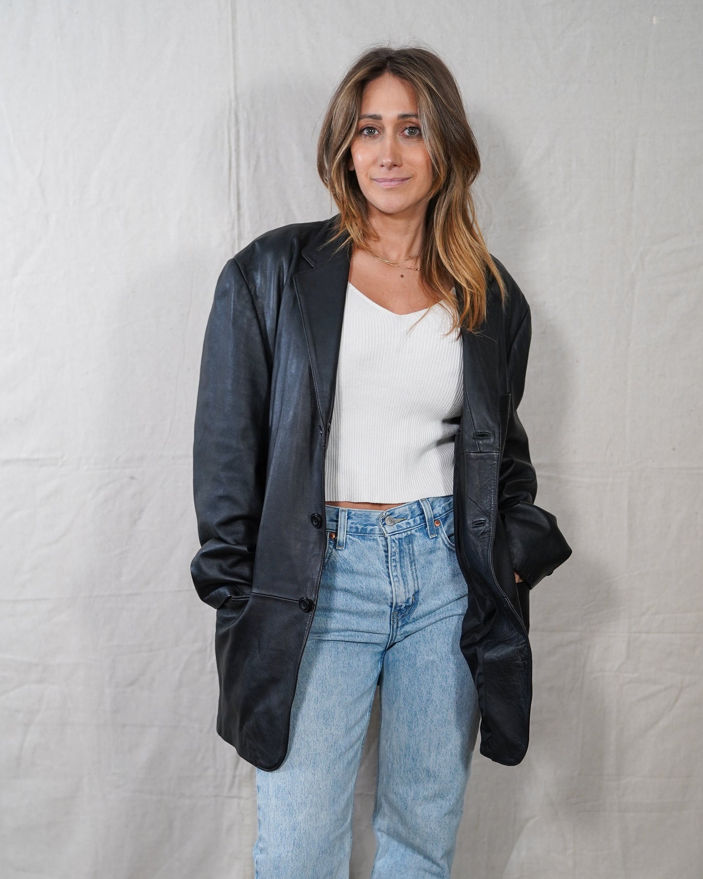 Vintage Black Leather Blazer Size M