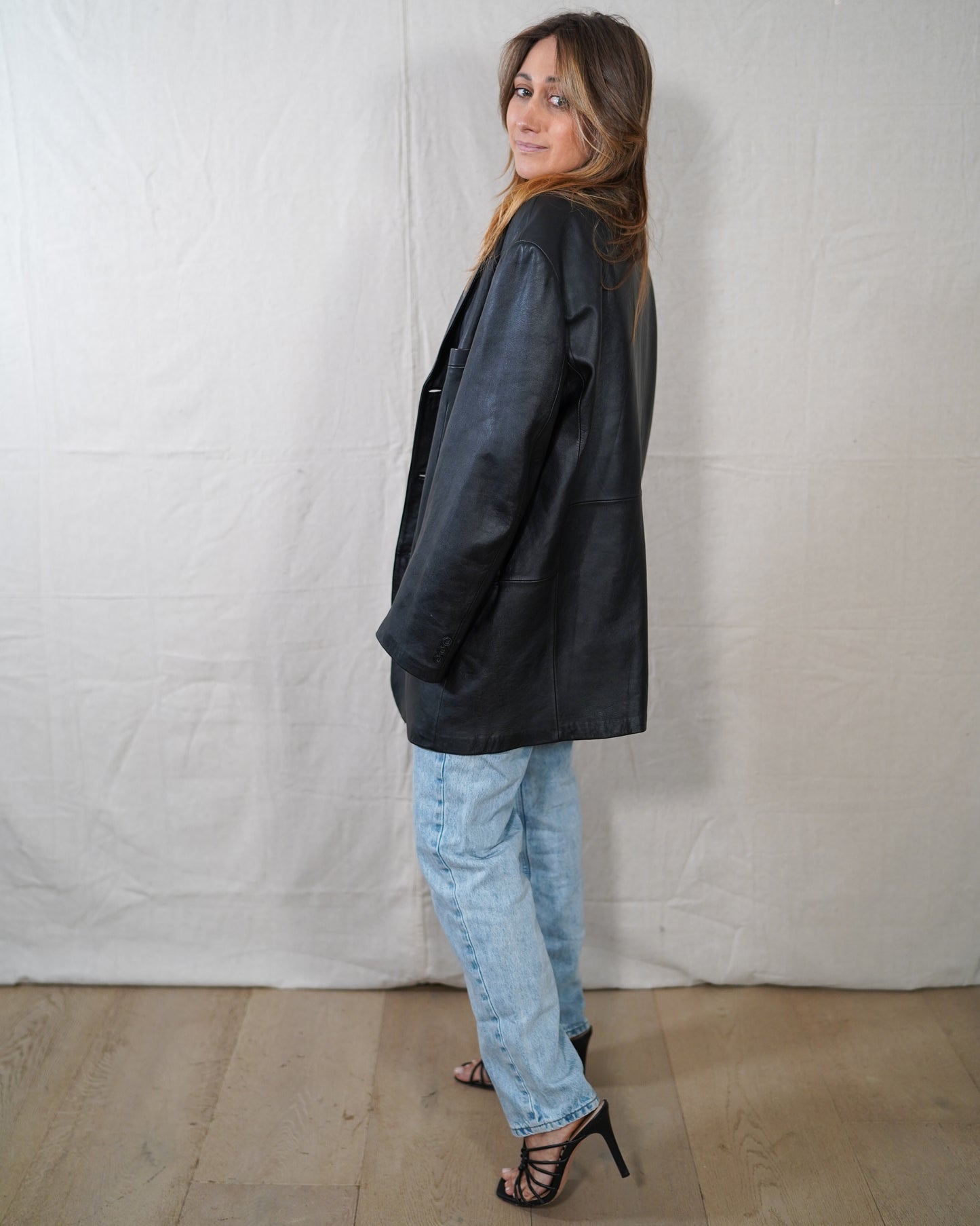 Vintage Black Leather Blazer Size M