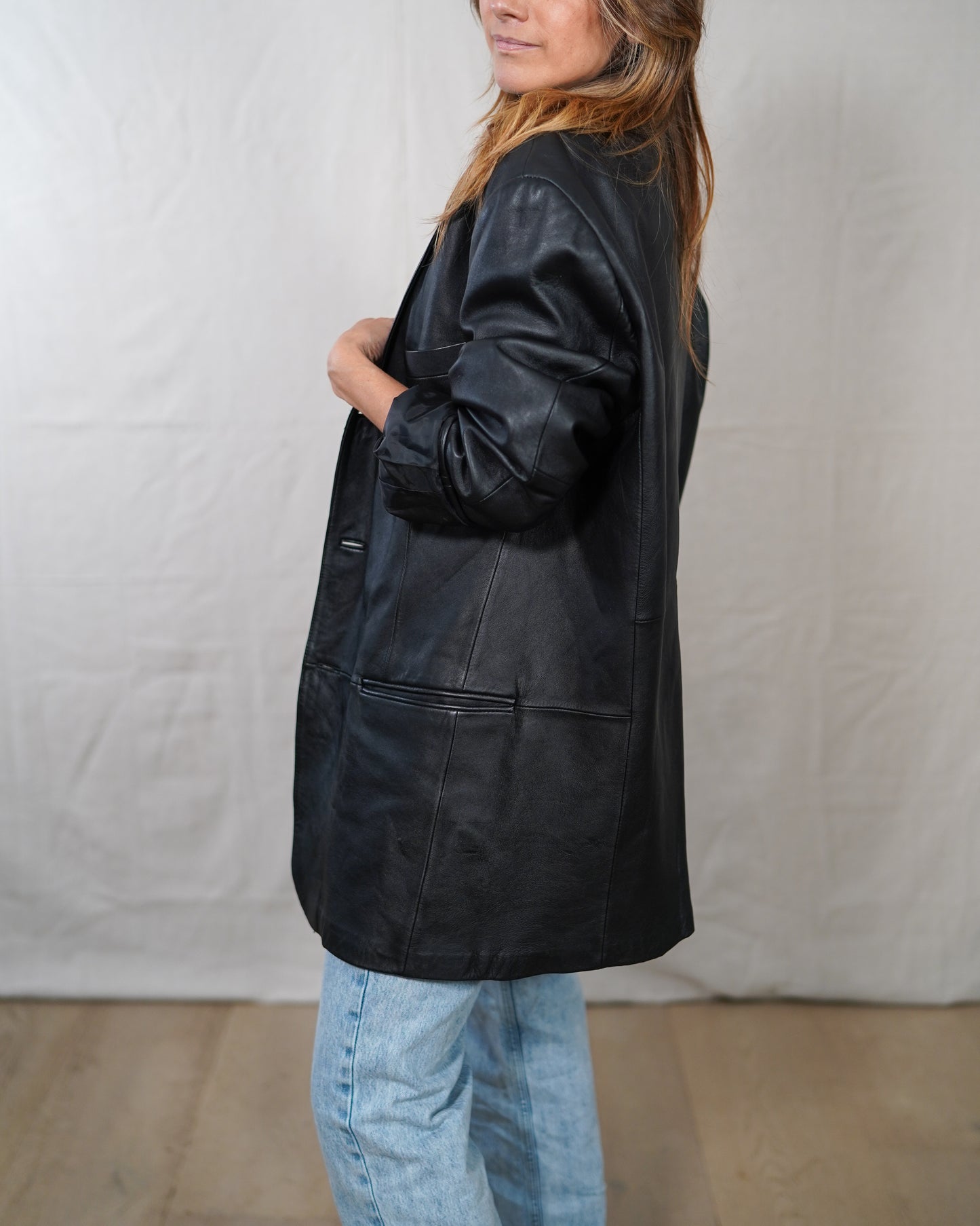 Vintage Black Leather Blazer Size M