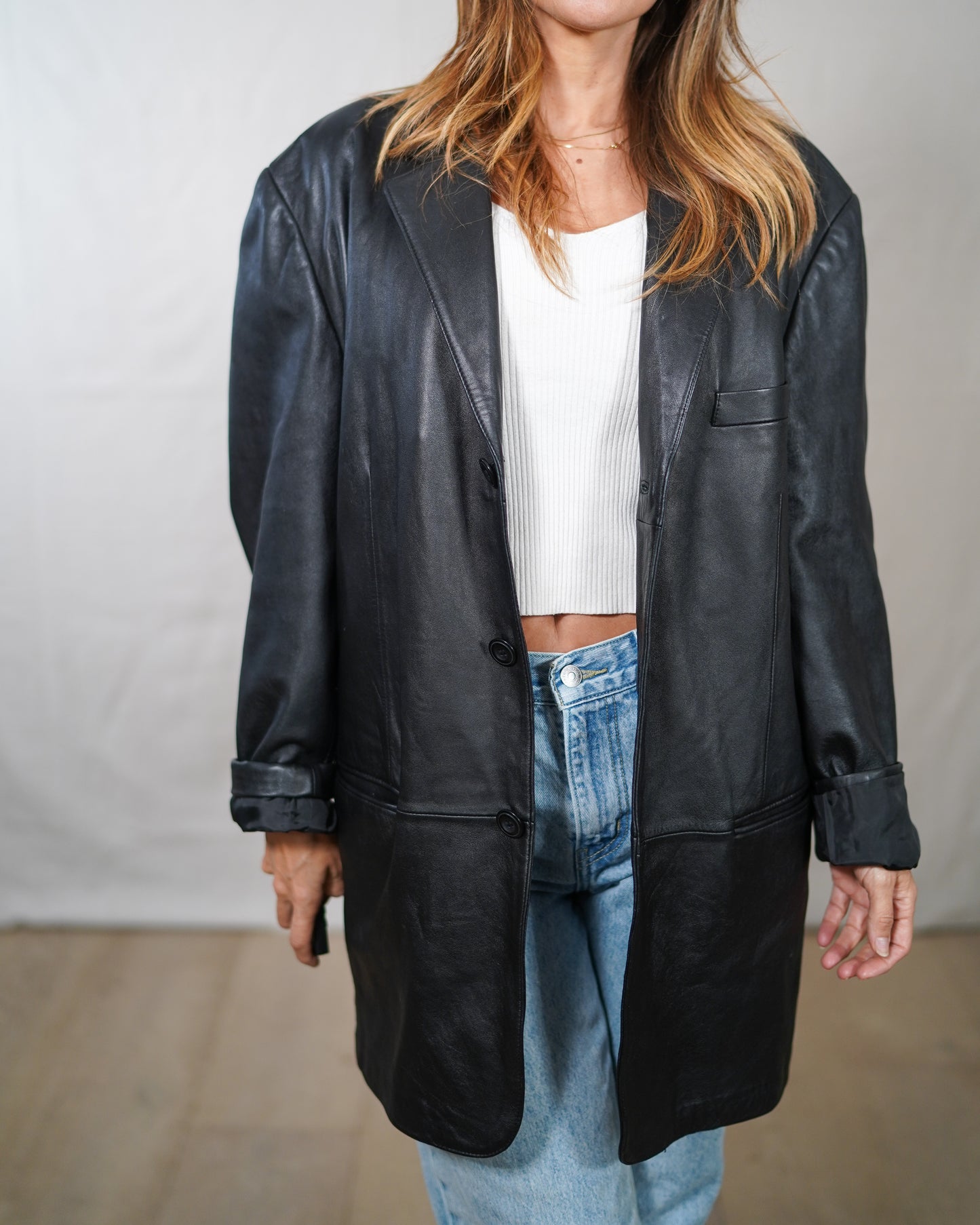 Vintage Black Leather Blazer Size M