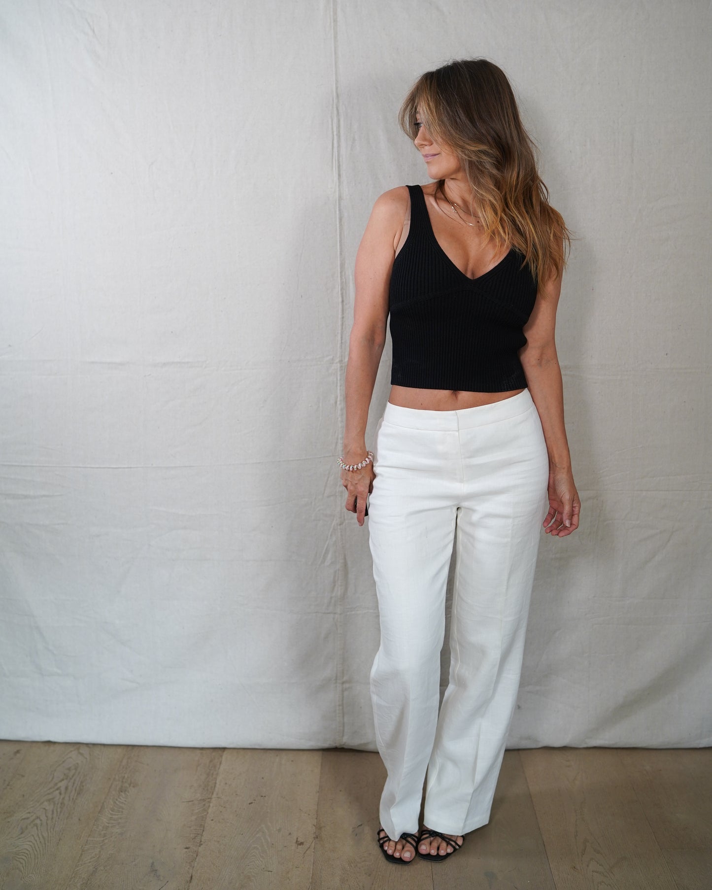 Lafayette 148 White Linen Blend Wide Leg Trousers Size 4