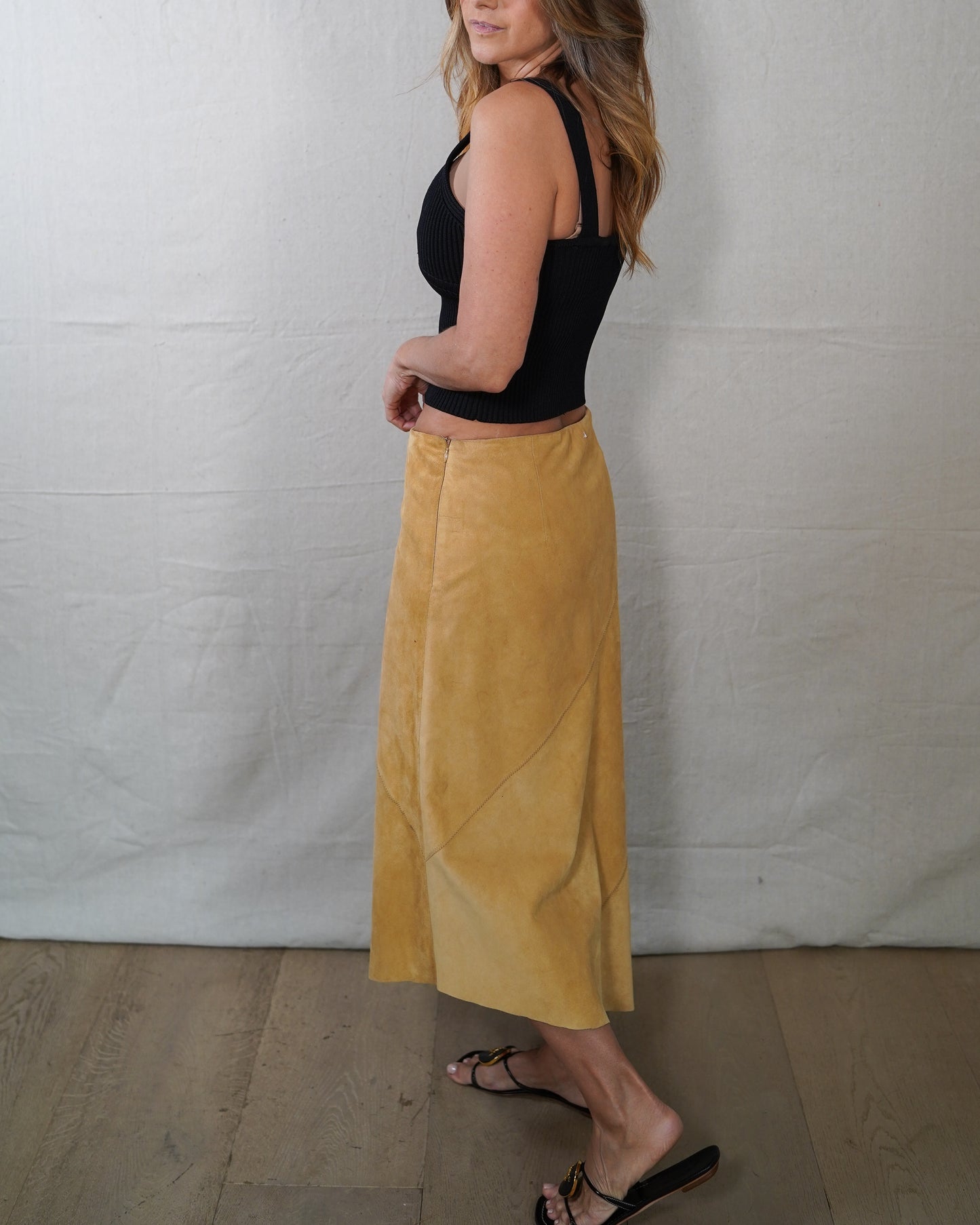 Vintage 90s minimalism Suede Midi Skirt Small