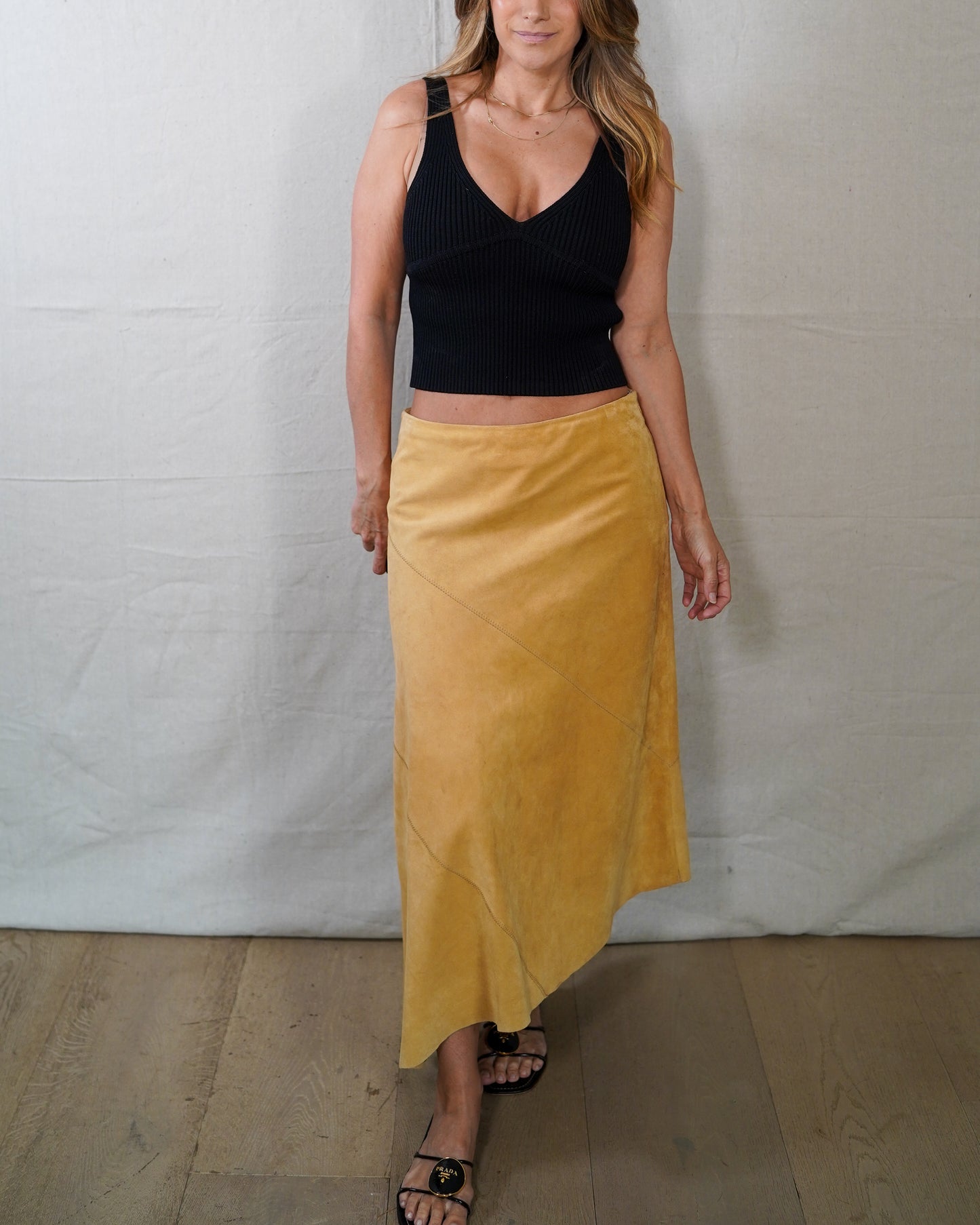 Vintage 90s minimalism Suede Midi Skirt Small