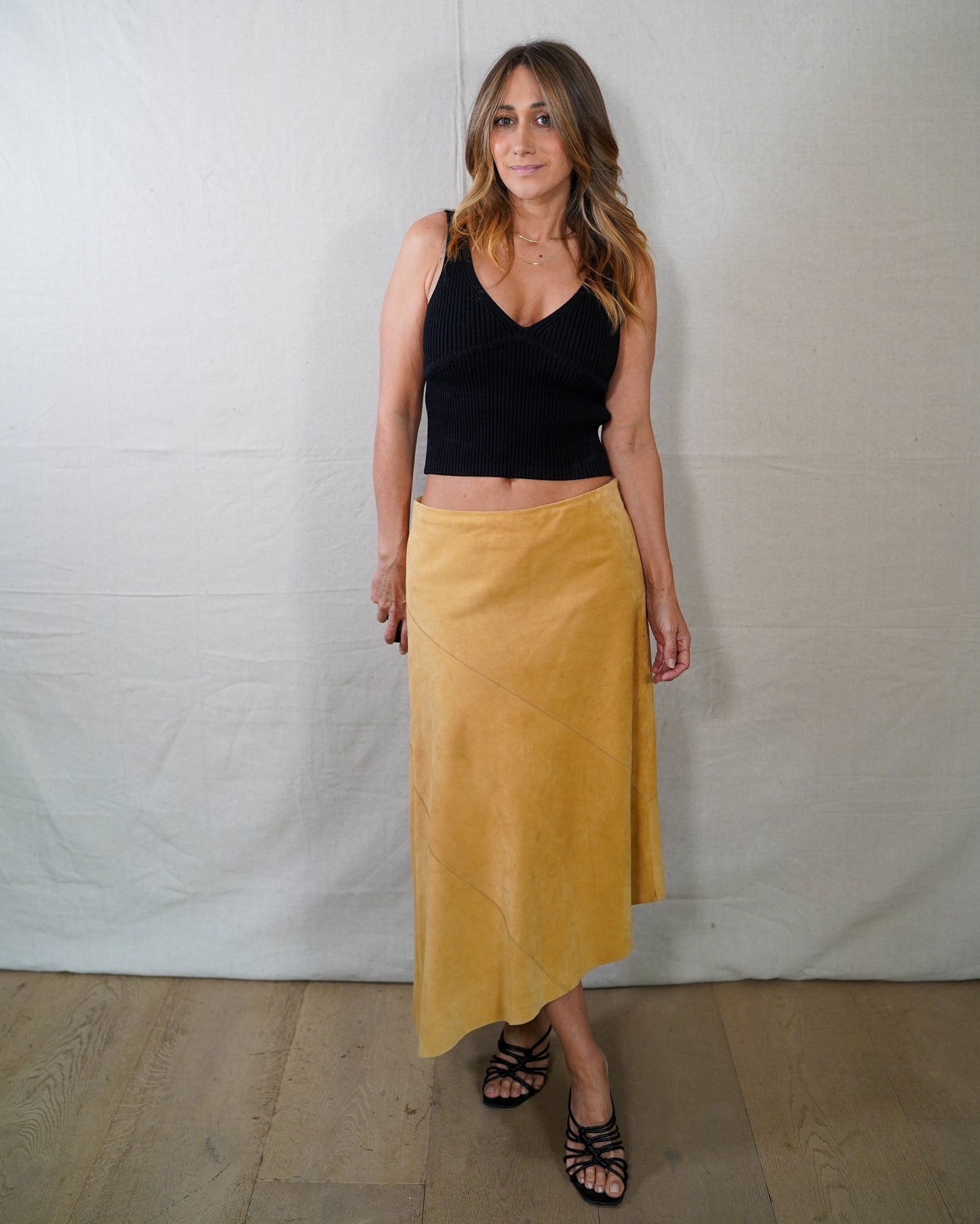 Vintage 90s minimalism Suede Midi Skirt Small