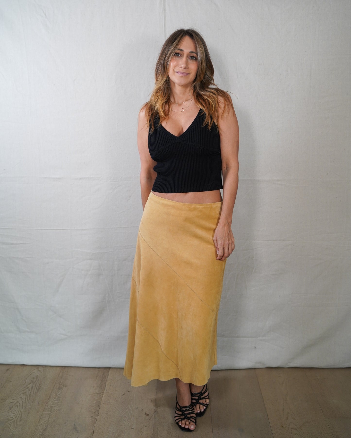 Vintage 90s minimalism Suede Midi Skirt Small