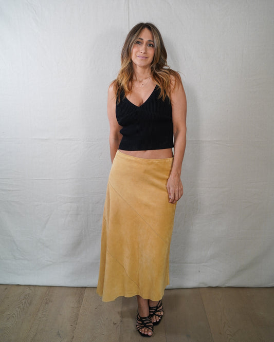 Vintage 90s minimalism Suede Midi Skirt Small