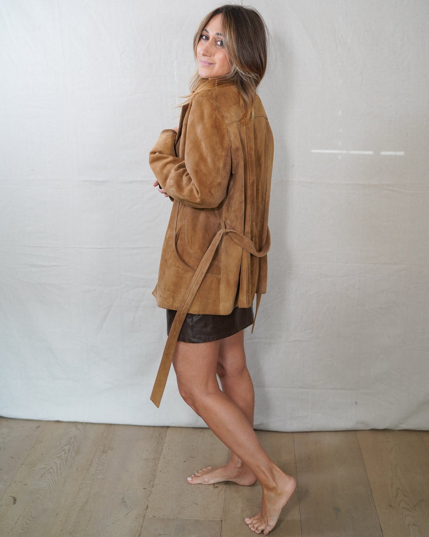 Vintage Zerimar Suede Jacket Tobacco Brown Belted Leather Jacket Size M