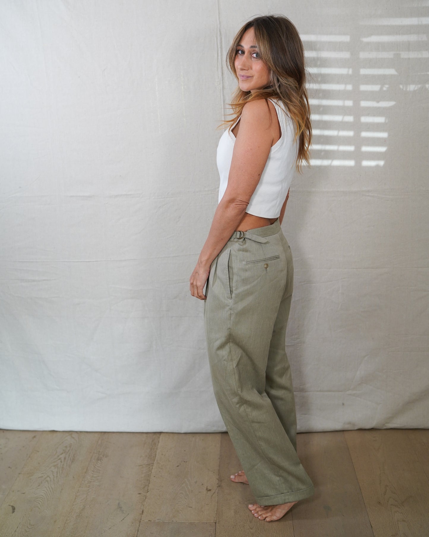 Vintage Austin Reed Pleated Trouser Sage Linen Blend Pants Size M