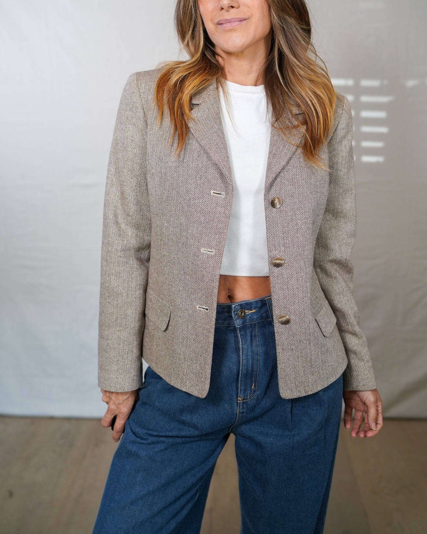 Talbots Silk Blend Herringbone Blazer | Italian Fabric | Neutral Taupe | Size 6