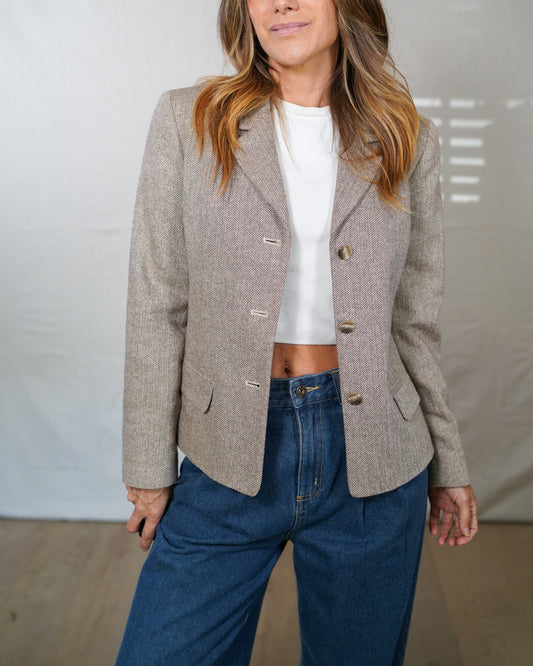 Talbots Silk Blend Herringbone Blazer | Italian Fabric | Neutral Taupe | Size 6