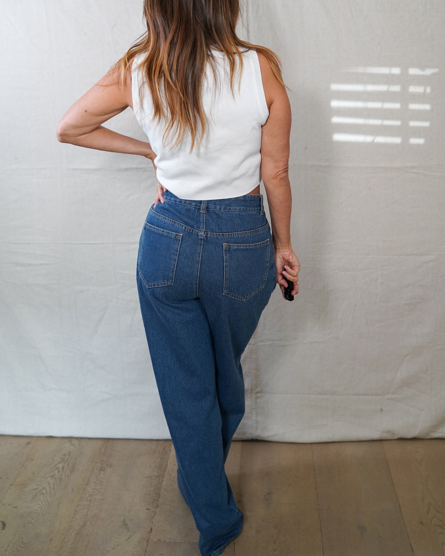 Loucia Pleated Wide Leg Denim | High Rise | Dark Wash | Size S