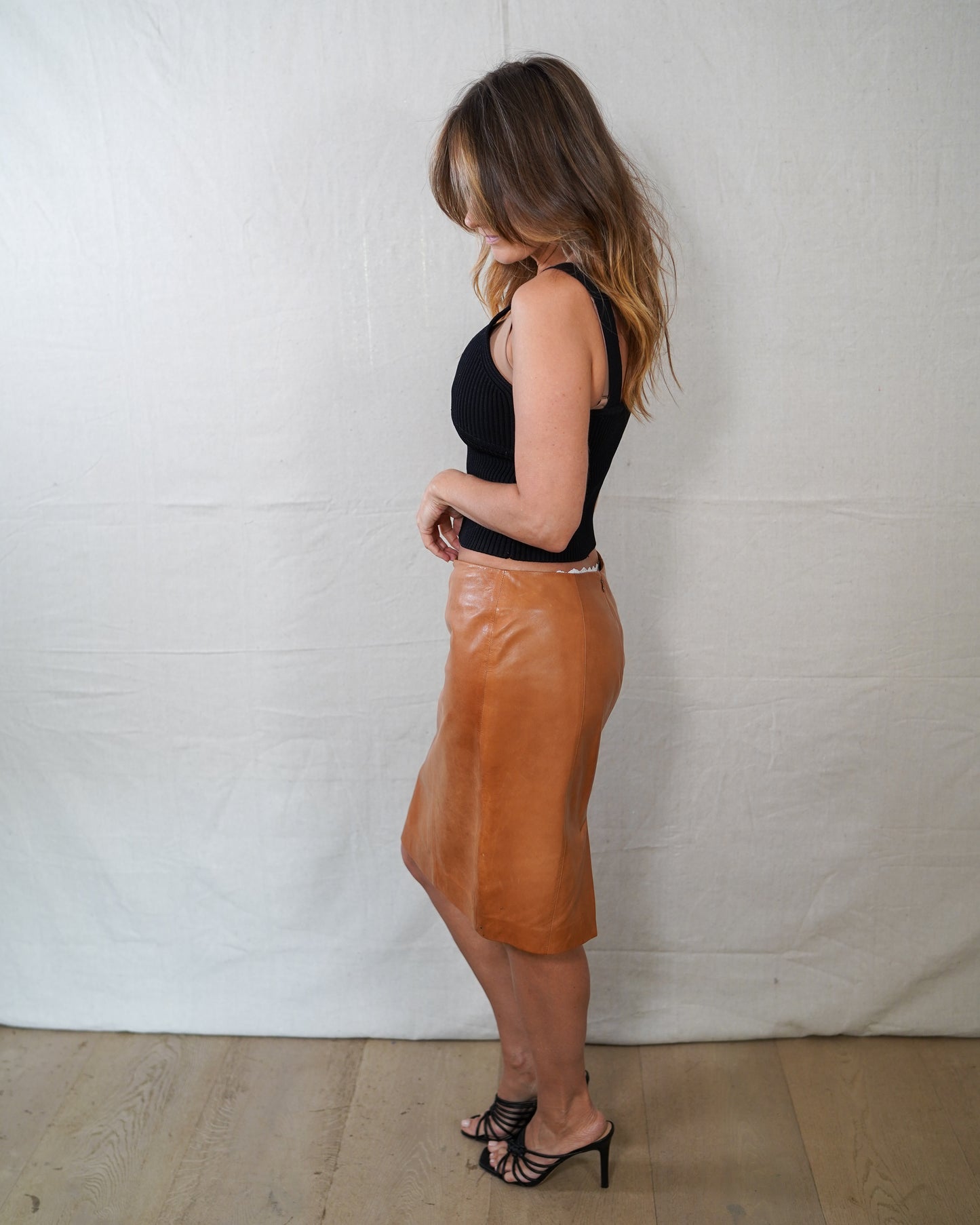 Talbots Leather Pencil Skirt Cognac Brown Genuine Leather Petite 8P