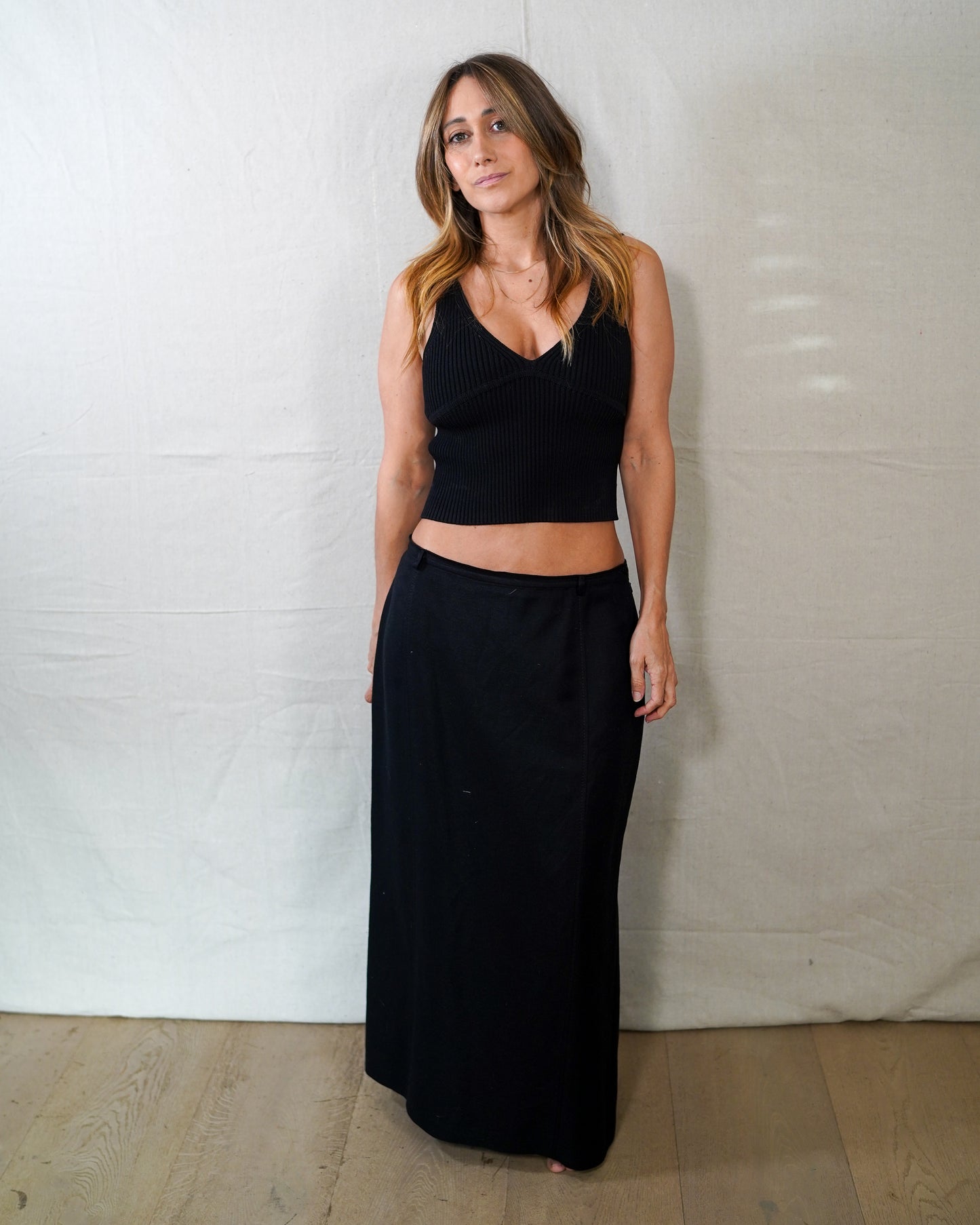 Liz Claiborne Collection Vintage Linen Blend Black Low-Slung Maxi Skirt Small