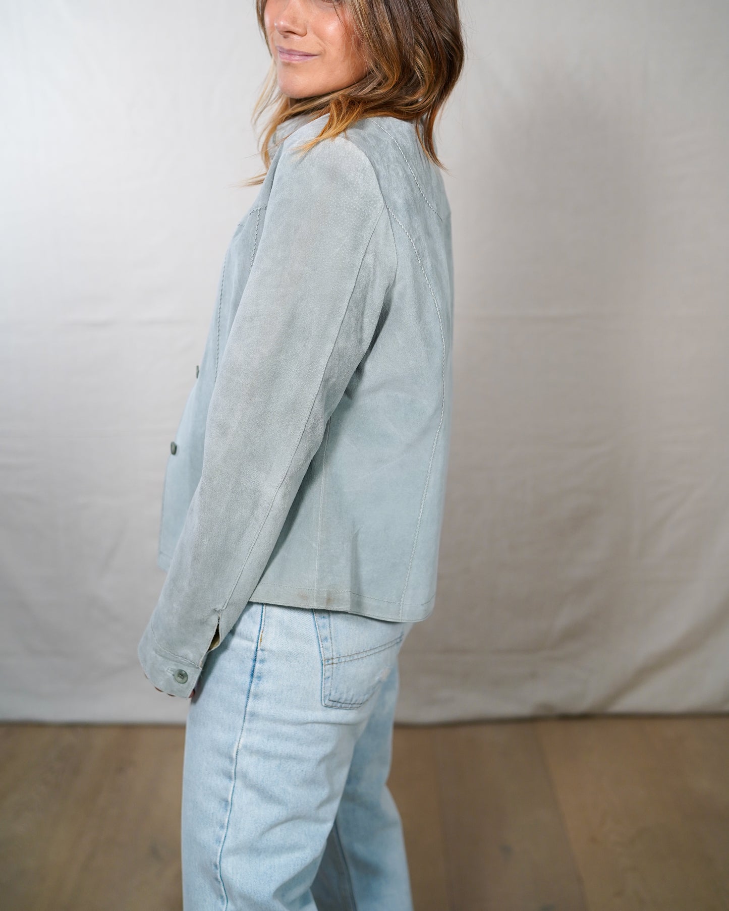 Vintage Gray Suede Jacket Soft Sage Gray Medium
