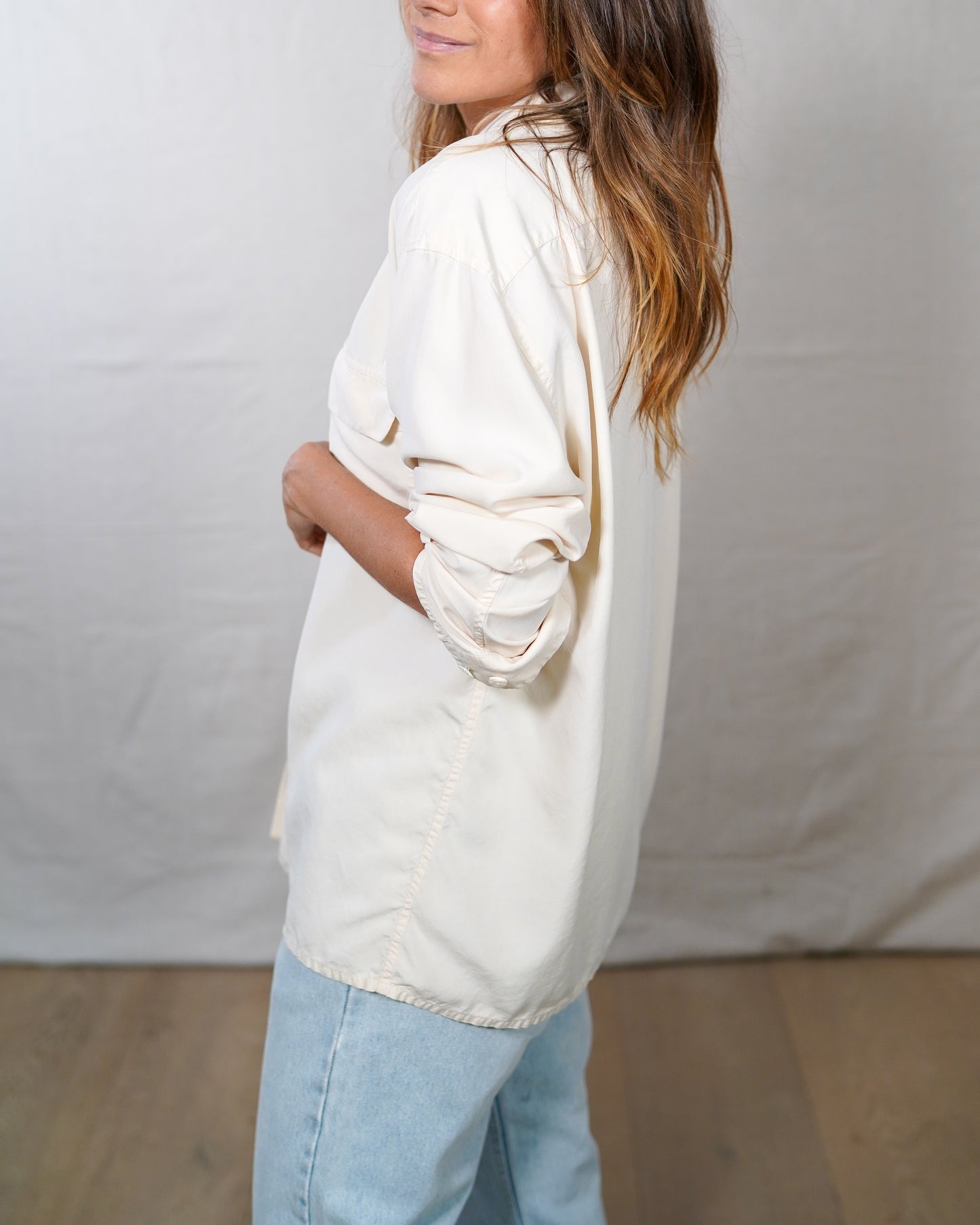Vintage Preston & York Silk Button Down Ivory Top