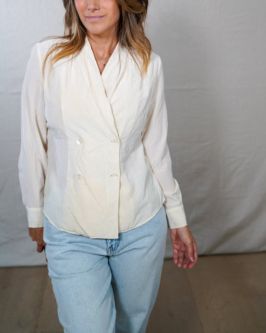 Vintage Pendleton Silk Wrap Blouse Ivory Size M