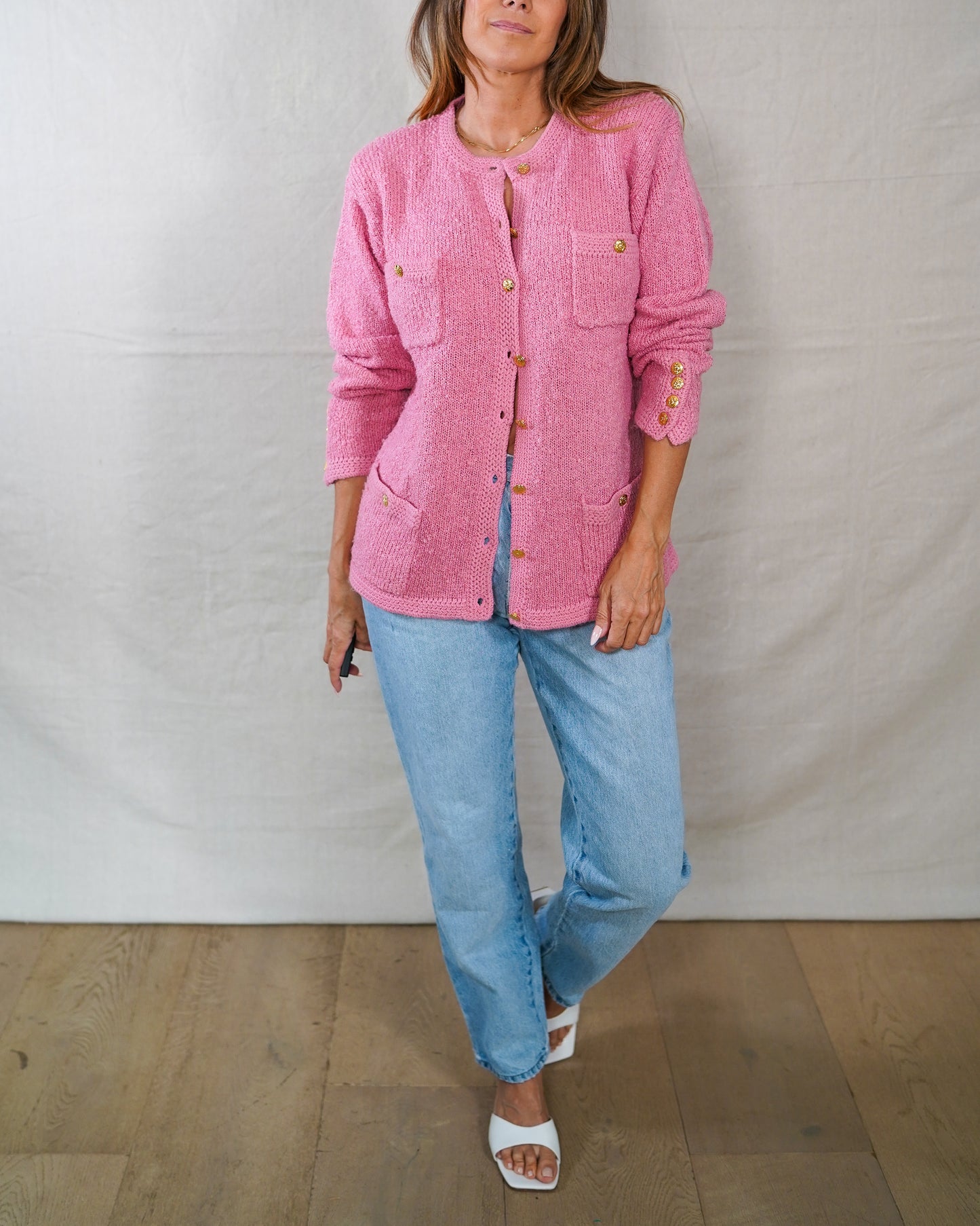 Pink Bouclé Vintage Cardigan