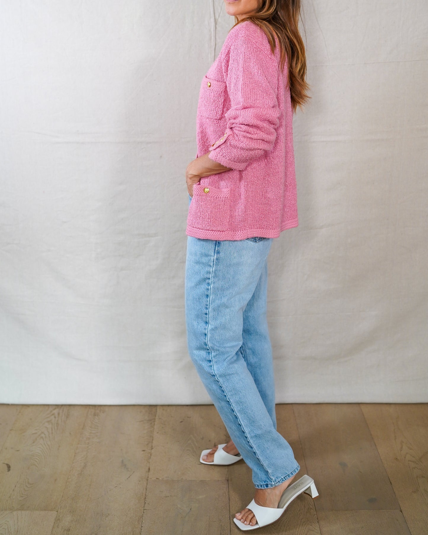 Pink Bouclé Vintage Cardigan