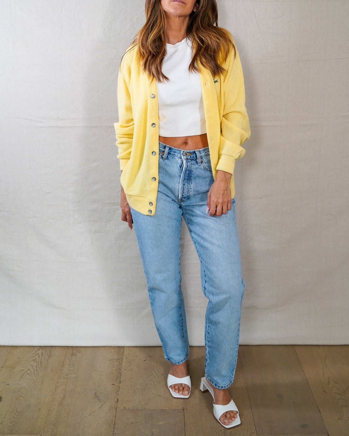 Vintage Izod Lacoste Cardigan Butter Yellow Medium