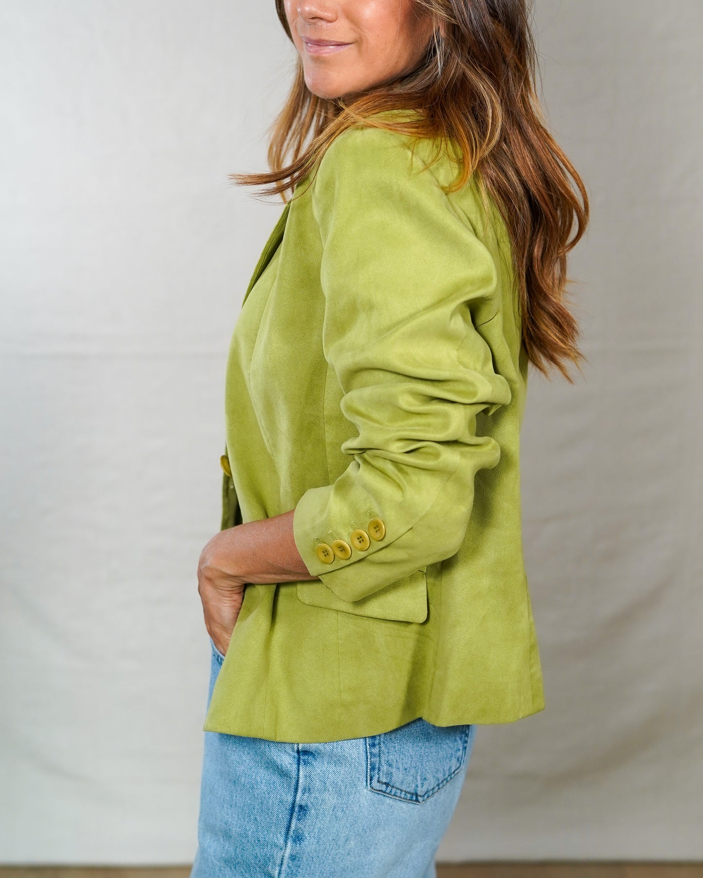 Talbots Vintage 90's Acid Green Faux Suede Blazer
