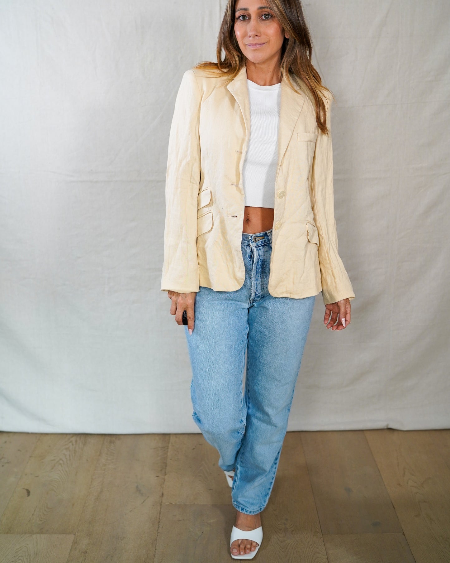 Chaps Oatmeal Linen Blazer