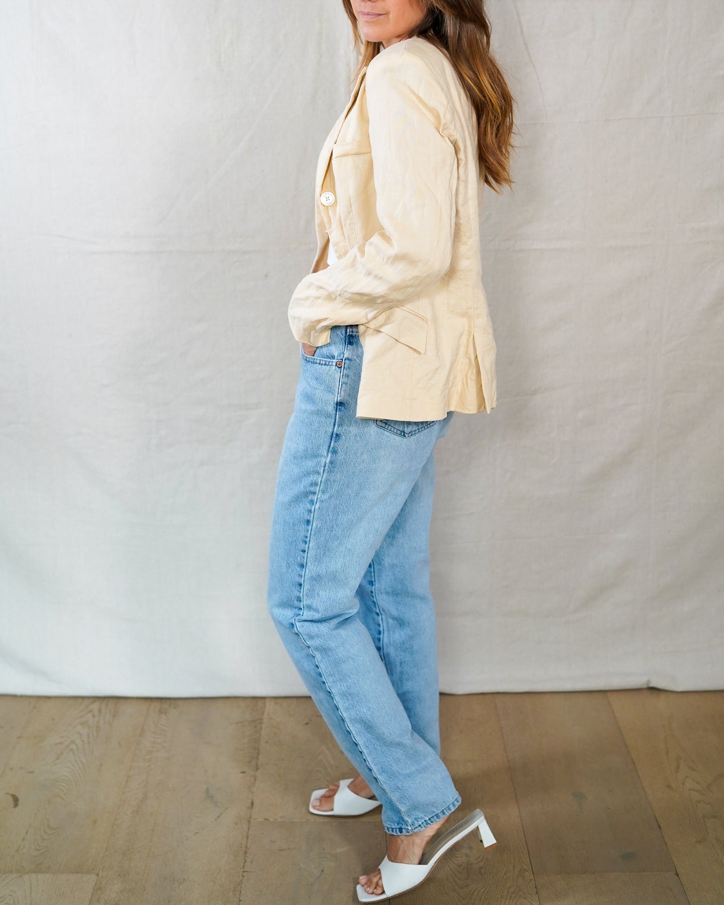 Chaps Oatmeal Linen Blazer
