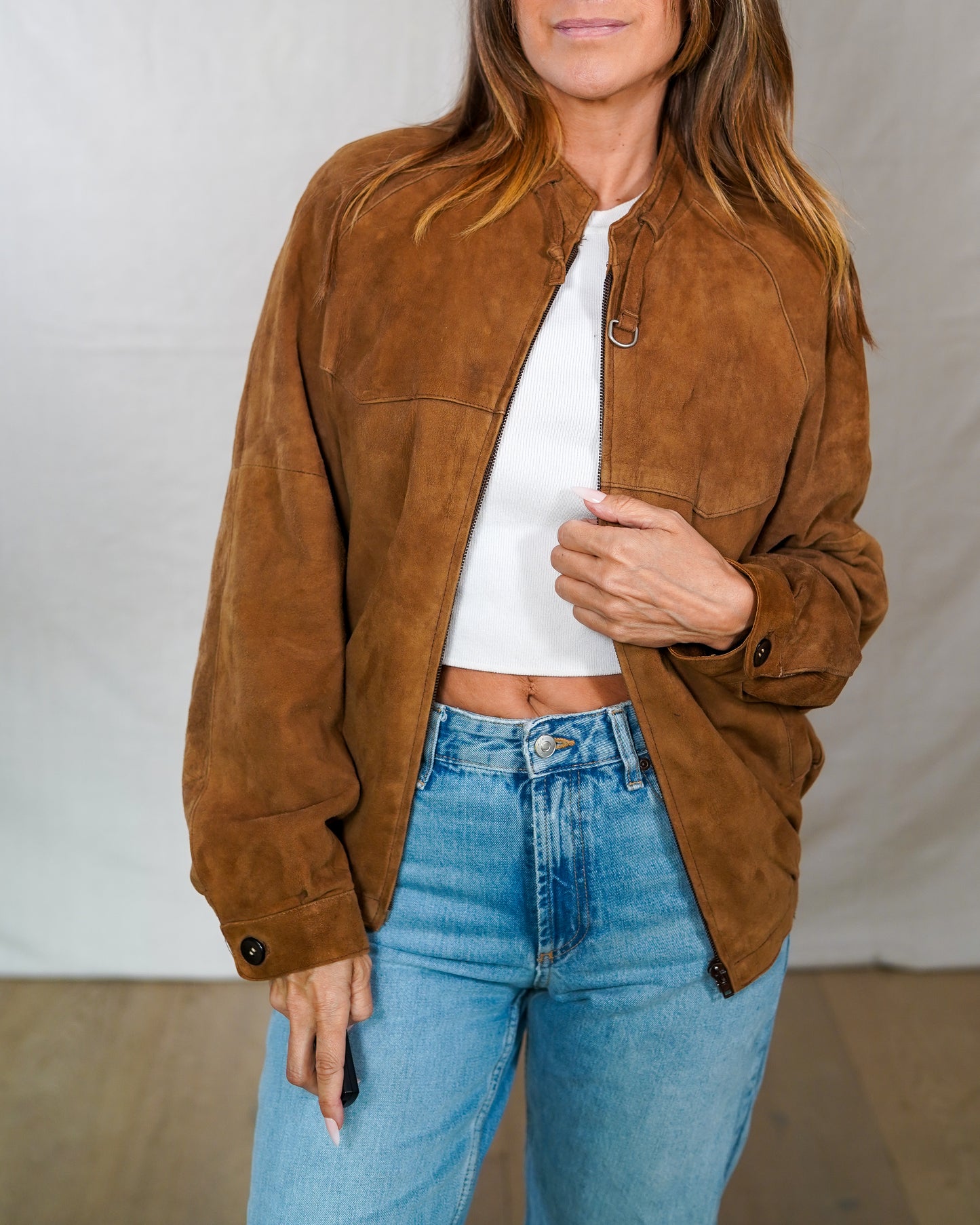 Vintage Brown Suede Bomber Jacket