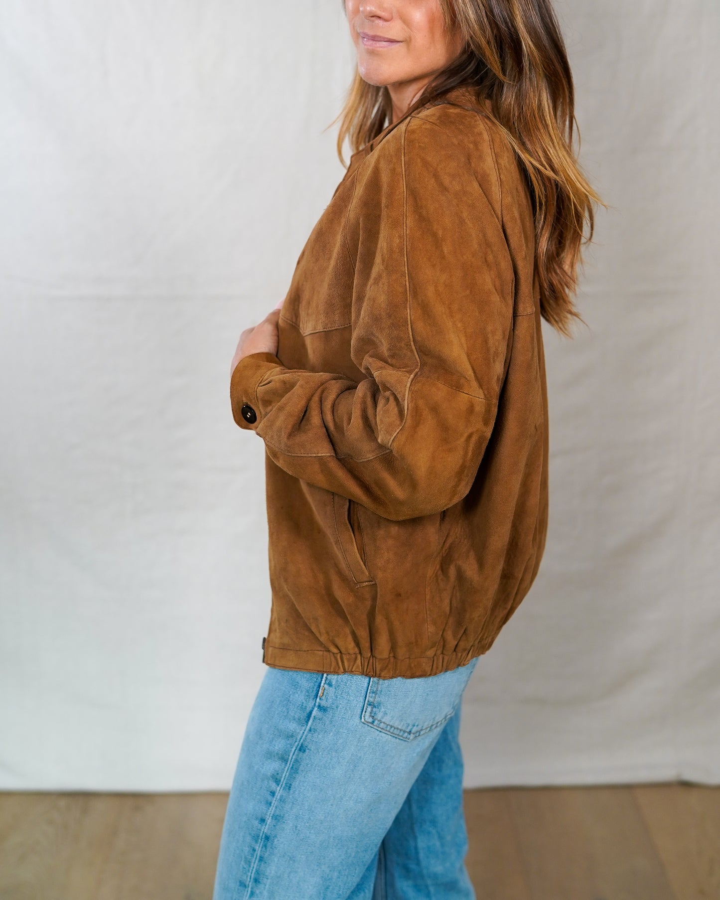 Vintage Brown Suede Bomber Jacket