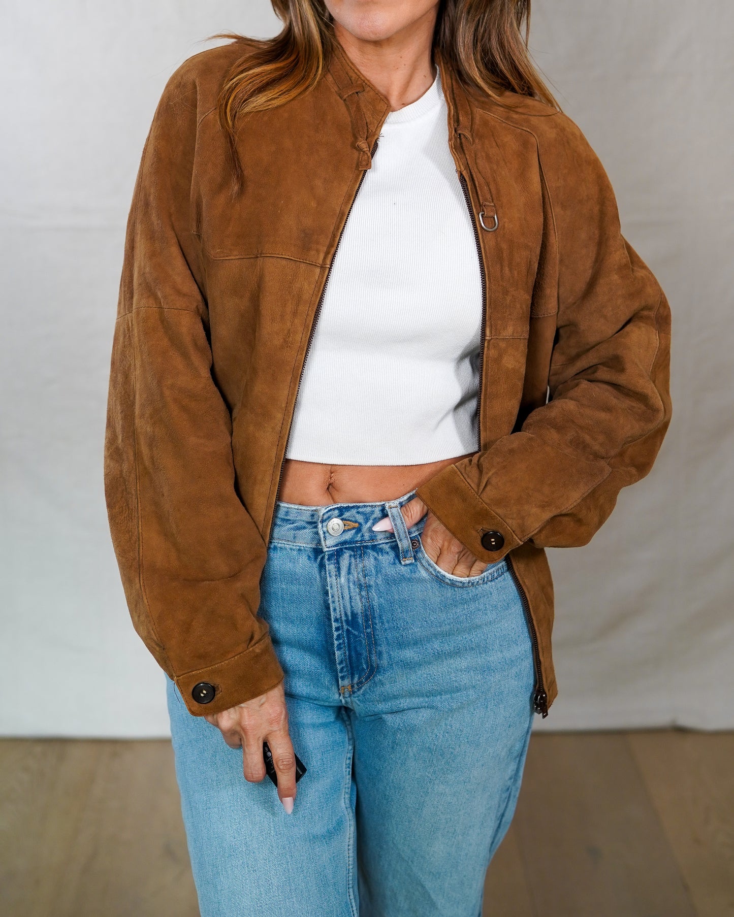 Vintage Brown Suede Bomber Jacket