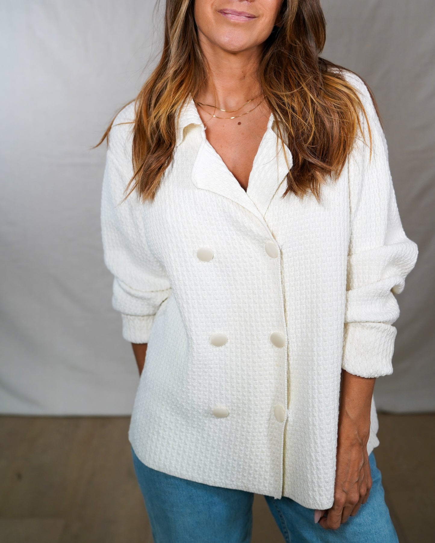 Talbots Ivory Textured Cotton Sweater Jacket