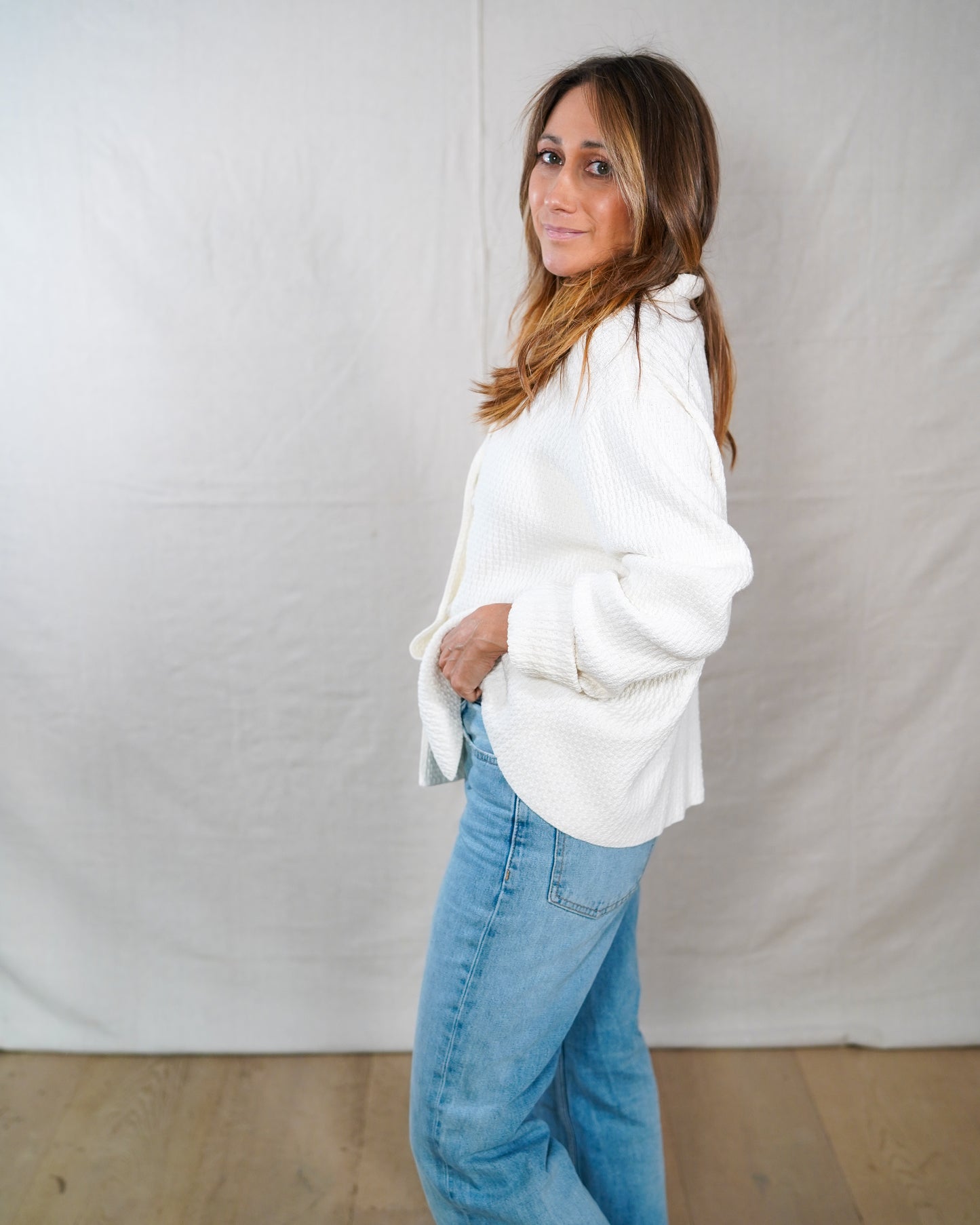 Talbots Ivory Textured Cotton Sweater Jacket
