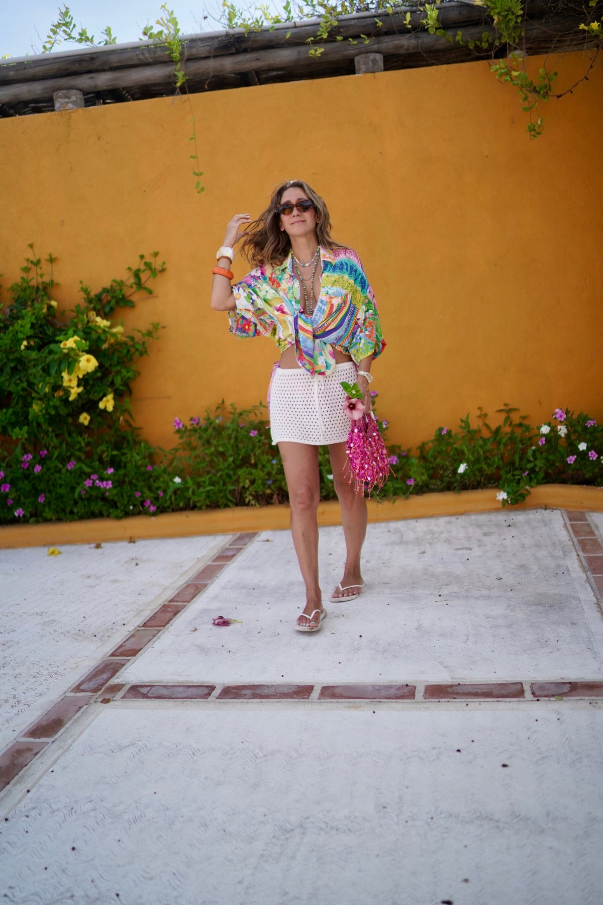 No Boundaries Ivory Crochet Drawstring Mini Skirt