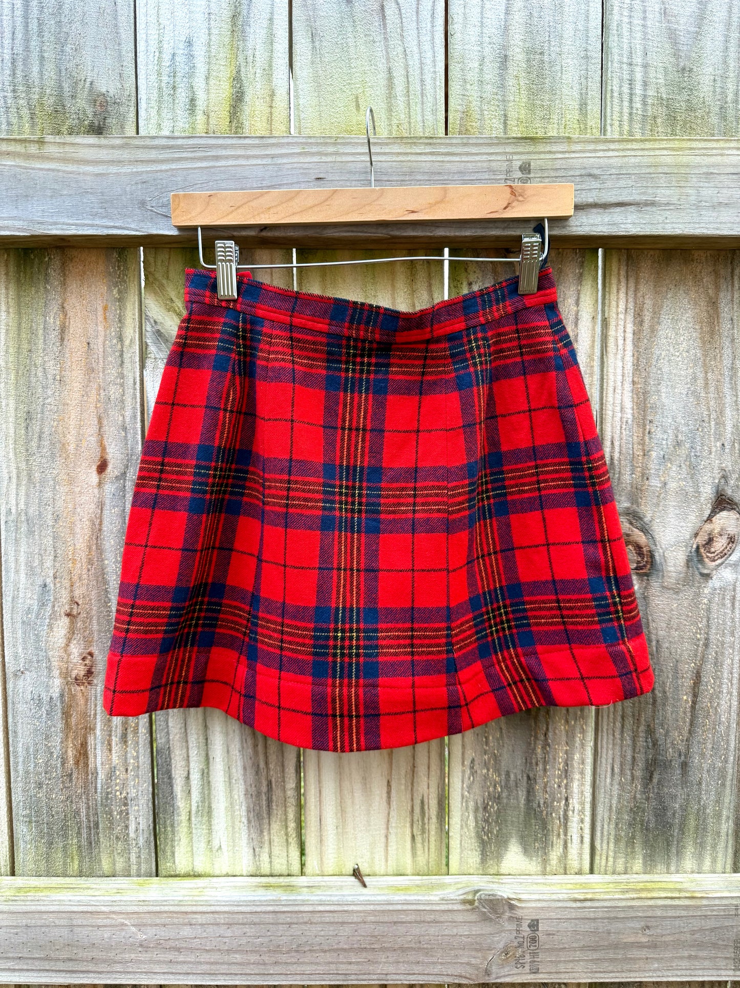 Reworked Pendleton Wool Mini Skirt Red Holiday — M