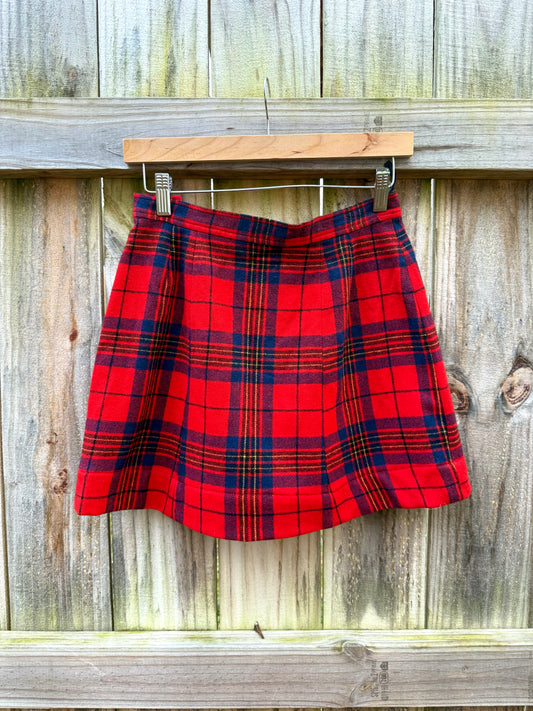 Reworked Pendleton Wool Mini Skirt Red Holiday — M