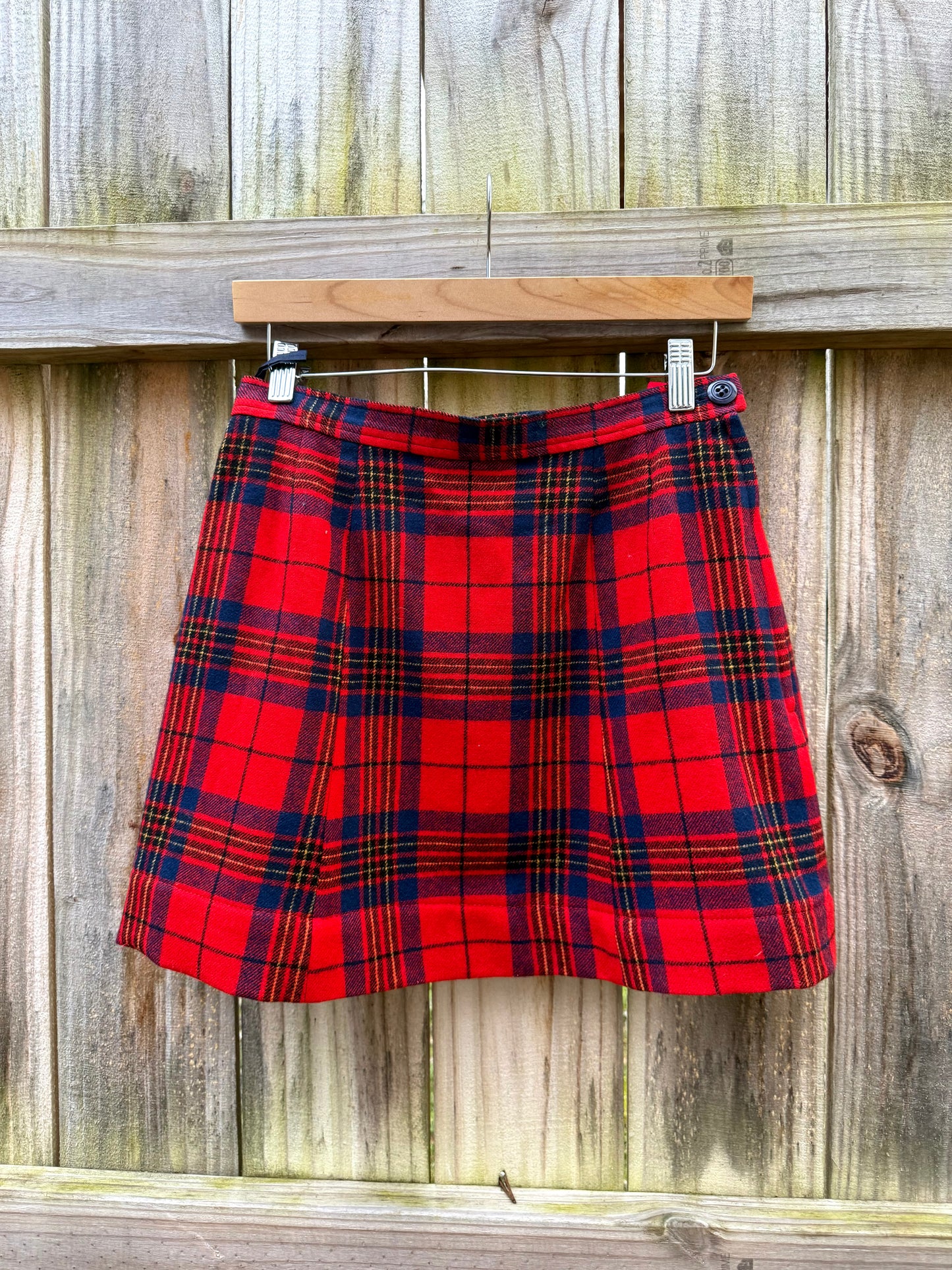 Reworked Pendleton Wool Mini Skirt Red Holiday — M