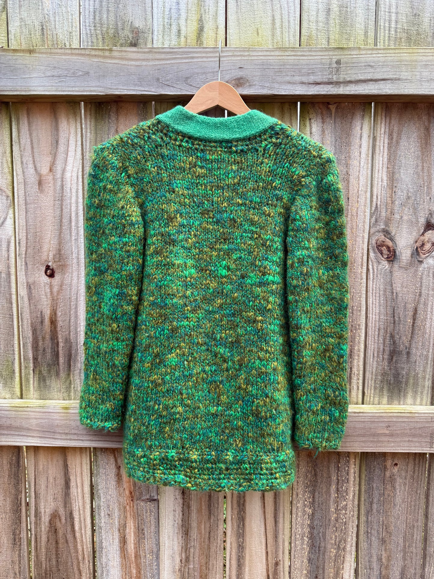 Vintage Hand-Knit Green Wool Cardigan by Gladys Massey