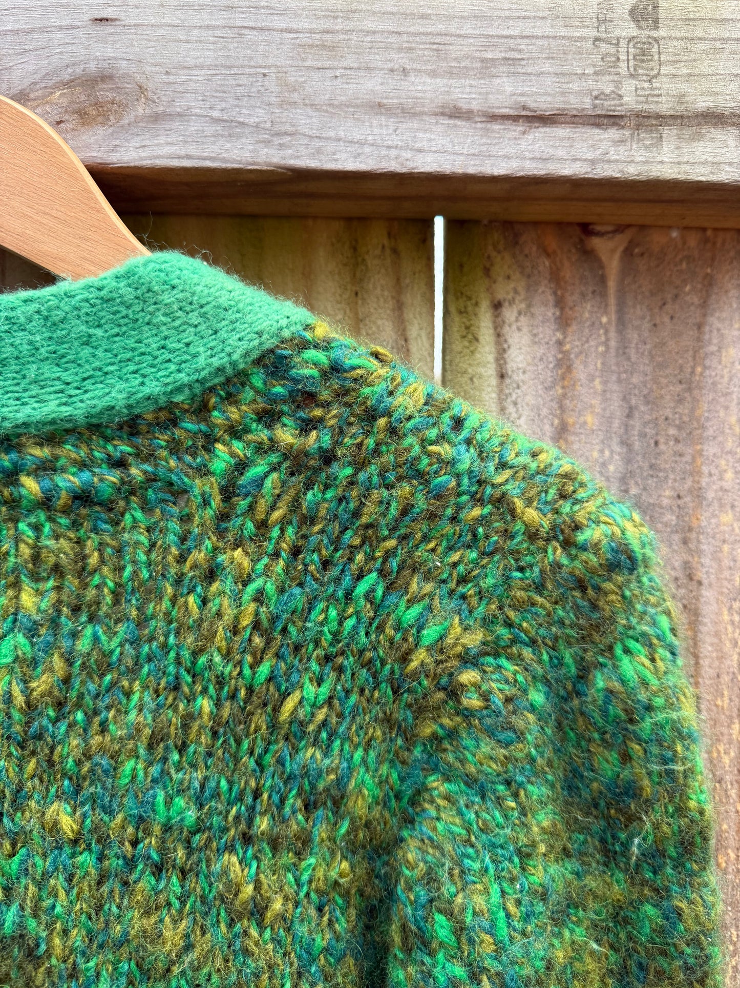 Vintage Hand-Knit Green Wool Cardigan by Gladys Massey